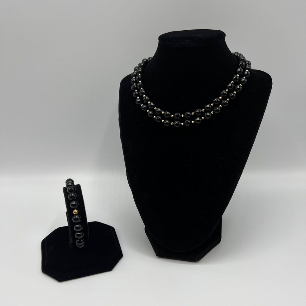 Black/Gold Beaded Necklace & Bracelet Set